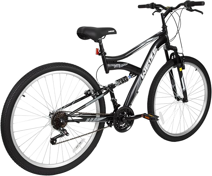 WEIZE Mountain Bike, 26/27.5 inch Outdoor Cycling Bike,18-Speed/High-Carbon Steel/Dual Full Suspension, Adjustable Ergonomic Seat for Men Women Adult, MTB Bicycle with Suspension Fork,Sleek Colors