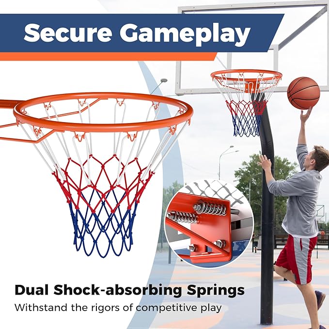 Goplus 18’’/15’’ Replacement Basketball Rim, Wall Door Mounted Basketball Hoop with All Weather Net, Indoor Outdoor Hanging Basketball Rim Goal Outside