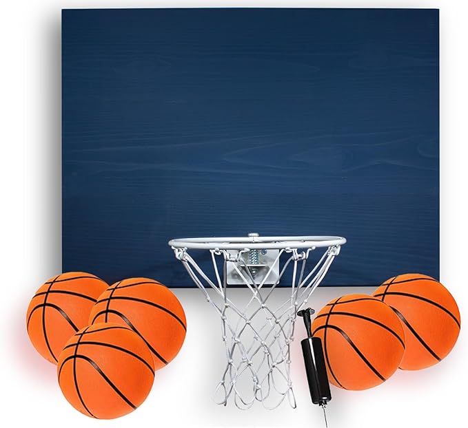 Elite Mini Basketball Hoop & Ball Set, Wall Mount, Indoor Made in The USA Cedar Backboard. Includes 9” Hoop, Net, Pump & 5 Mini Basketballs.