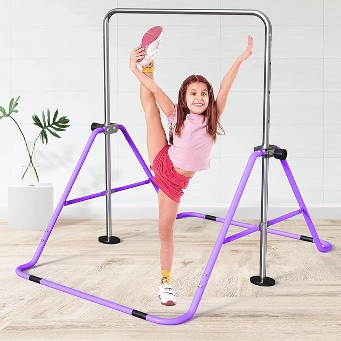FBSPORT Gymnastics Bar for Kids, Adjustable Height Gymnastic Horizontal Bars,Junior Training Bar Children Folding Training Monkey Bars for Home Using