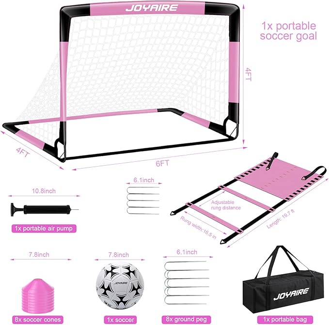 Kids Soccer Goals for Backyard Set, Portable Toddler Soccer Goal 2 of 6x4 ft, 4x3 ft, 7x5 ft, Soccer Training Equipment, Pop Up Soccer Net Kit with Size 4 Soccer Ball, Outdoor Sports Play, Youth Game