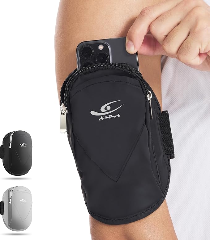 HiRui Universal Comfort Armband Phone Holder Running Armband Adjustable Wristband Phone Holder for Exercise Workout Compatible with iPhone 16/15/14/13/Plus/Pro Samsung Galaxy All Phones (Black)