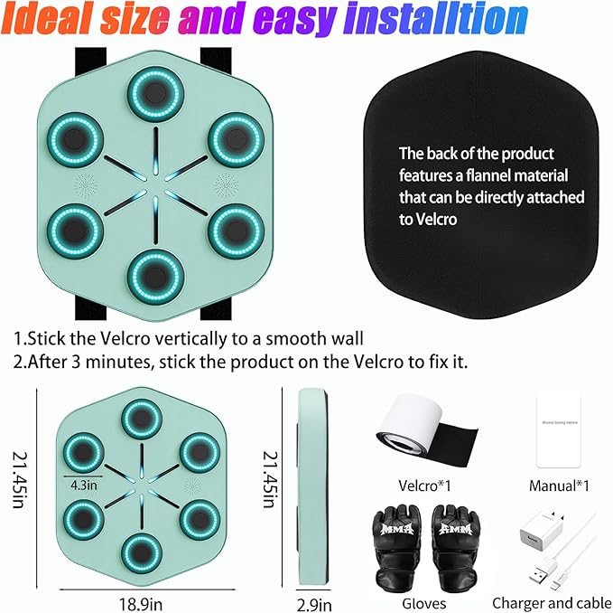 Music Boxing Machine L1, Smart Punching Machine with Beat-Synced & Custom Lights | APP Control | Supports Phone, Speaker & Headphone Playback | Wall-Mounted Trainer for Home Gym Workout