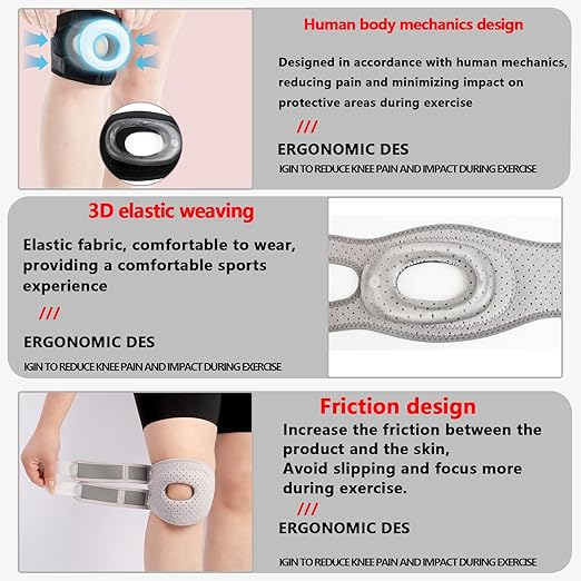 Knee Brace for Women Men Adjustable Support with Cushioned Silicone Pad Anatomical Cut Design for Men Women Athletic Training Patellar Tendon Support (Gray)