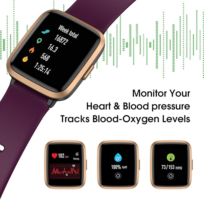 Smart Watch, Fitness Tracker with Touchscreen, Heart Rate Monitor, Blood Oxygen, Sleep Tracking Fitness Watch 5ATM Waterproof Smartwatch for Women Men Pedometer Step Calories for Android iOS