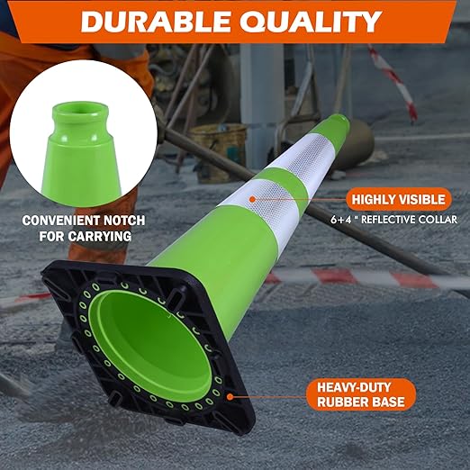 4 Pack 28" Green Traffic Safety Cones with Weighted Black Base – High-Visibility PVC Cones for Construction Sites, Parking Lots & Crowd Control (28 inch -4 Pack)