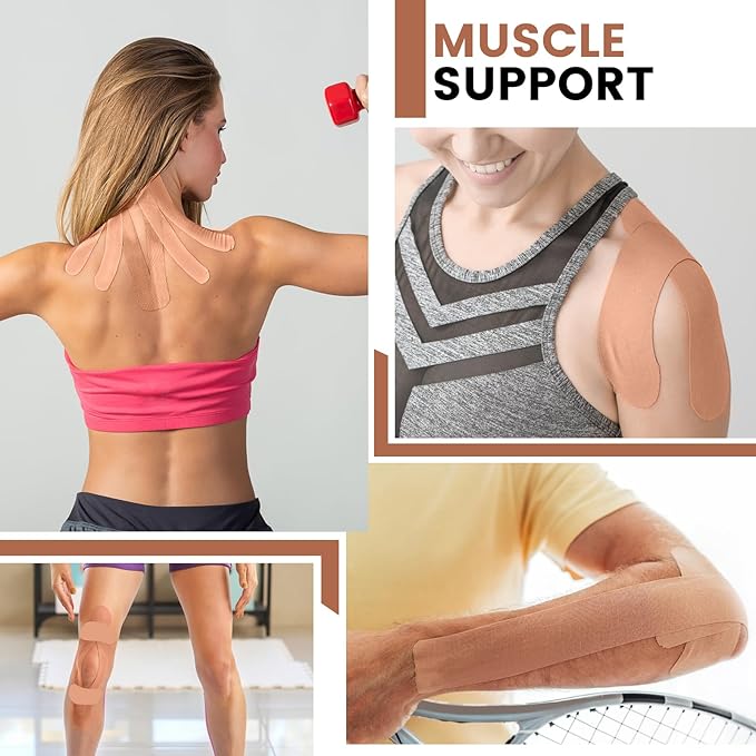 16 Rolls Kinesiology Tape, 2 inch x 16.4 Feet Waterproof Athletic Tape, Uncut Kinetic Tape, Elastic Muscle Tape, Sports Tape, Knee Tape for Exercise and Daily Use - Skin Color