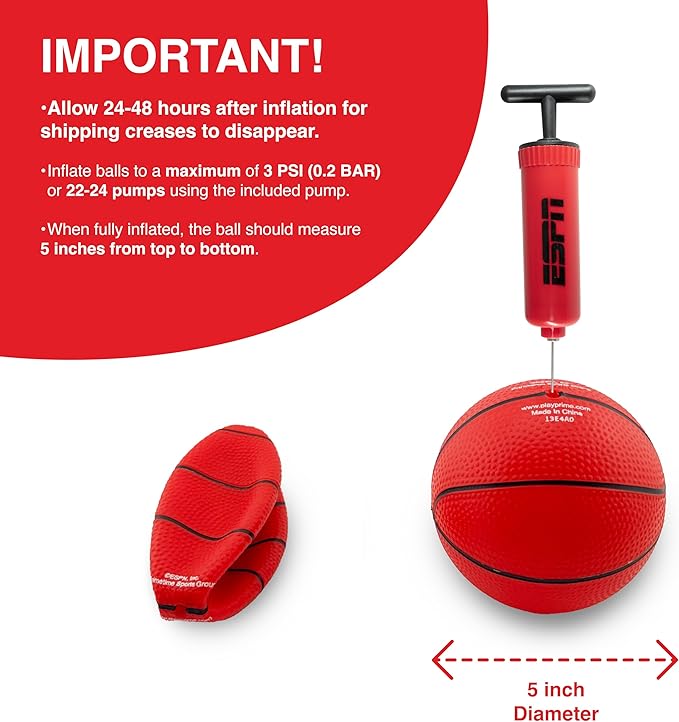 ESPN Mini Basketball Hoop, Over The Door Basketball Hoop with Foldable Breakaway Rim, Includes 2 Mini Basketballs and Pump