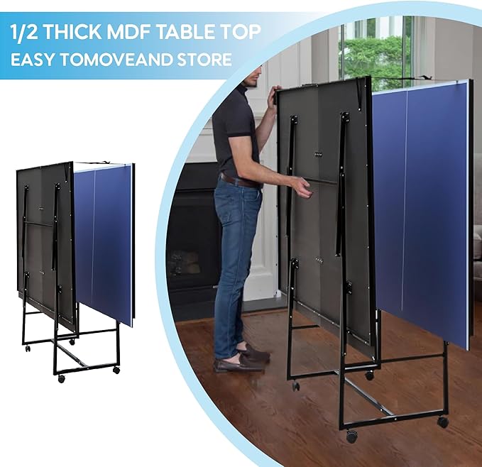 Foldable Ping Pong Table,Professional Table Tennis Table for Indoor/Outdoor with Net, 2 Table Tennis Paddles and 3 Balls Easy Assembly - Tournament Quality - Recreational to Tournament Level