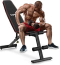 GYMAX Weight Bench, Adjustable Bench Press with 8 Back Positions & 3 Foot Positions, Padded Back & Seat Cushions, Incline/Decline/Flat Workout Bench for Weight Lifting Strength Training Home Gym