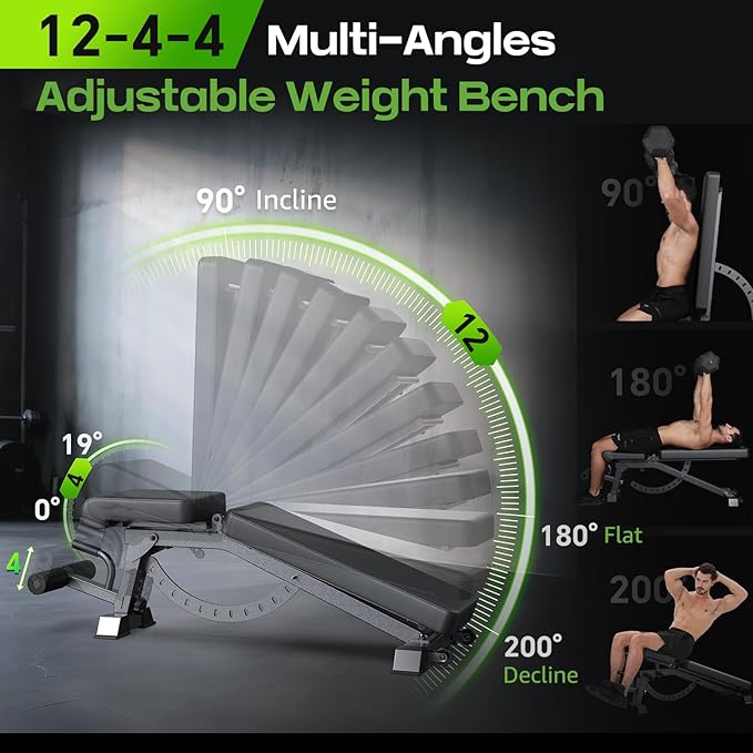 Adjustable Weight Bench, 1200LB Heavy Duty Workout Bench for Home Gym, Commercial Incline-Flat-Decline Bench Press for Full Body Fitness, 4 Suitable Leg Rest Gears with Fully Upright Backrest