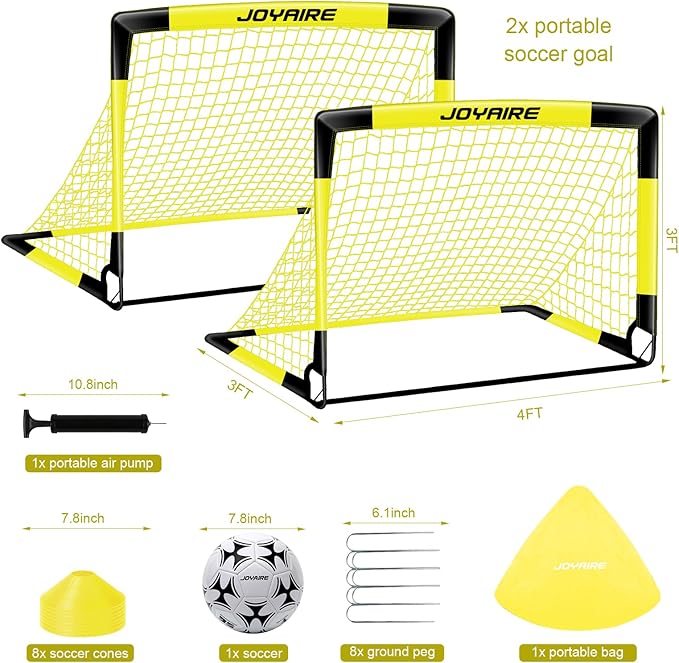 Kids Soccer Goals for Backyard Set, Portable Toddler Soccer Goal 2 of 6x4 ft, 4x3 ft, 7x5 ft, Soccer Training Equipment, Pop Up Soccer Net Kit with Size 4 Soccer Ball, Outdoor Sports Play, Youth Game