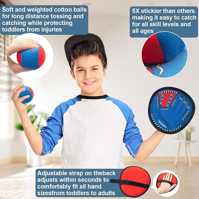 Toss and Catch Ball Game, Kids Toddler Baseball Glove & Catch Ball Toys, Kids Outdoor Games for Family, Toys for Beach Pool Yard Outside, Birthday Gift for Ages 3 4 5 6 7 8-12 (Red-2 Pack)