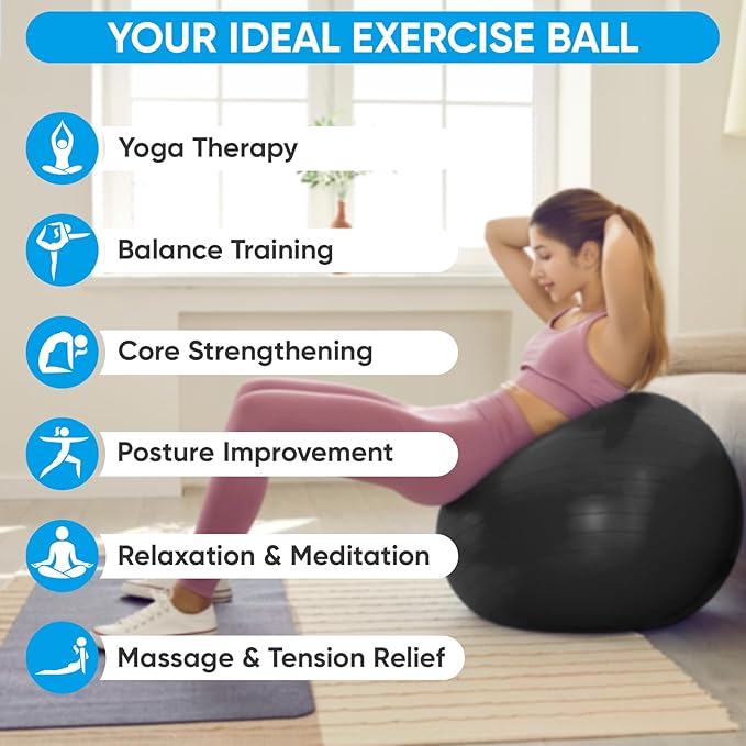 APEXUP Yoga & Pilates Ball - Anti Slip Heavy Duty Gym Ball for Fitness, Balance & Core Workout