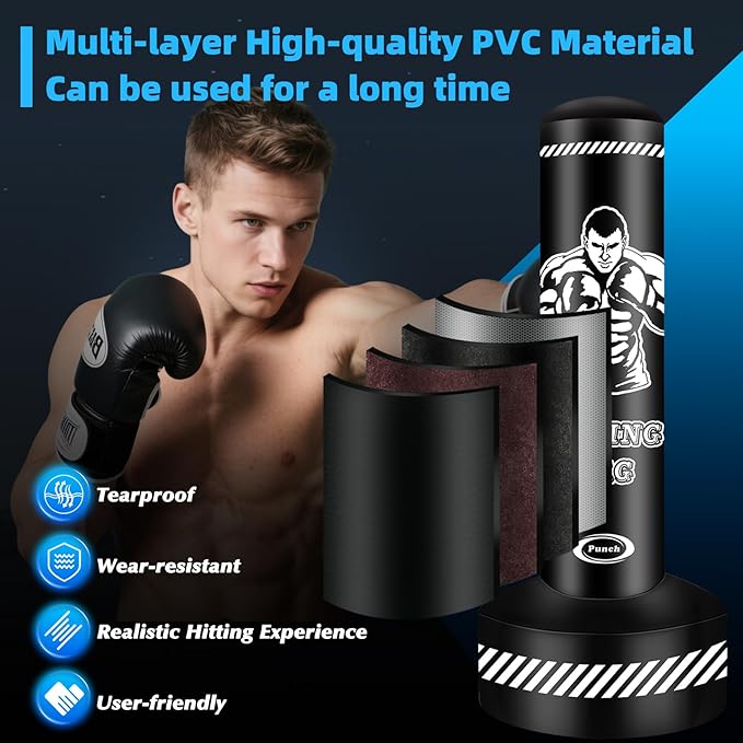 Standing Punching Bag for Adults Teens, 70" Heavy Punching Bag with Stand, Heavy Bag Inflatable Kick Boxing Bag Training Equipment Bags for Training MMA Muay Thai Fitness