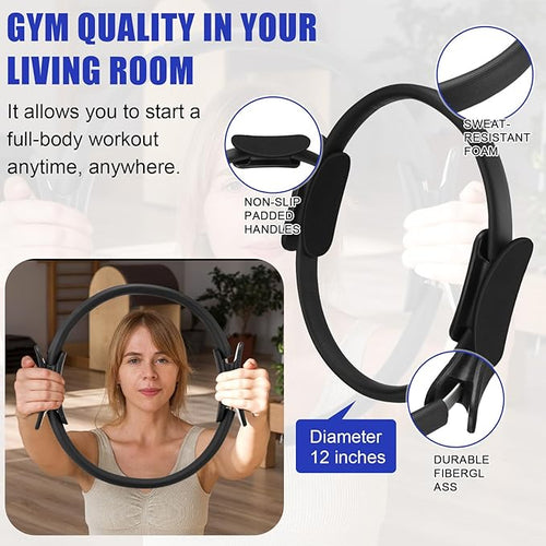 10 Pcs Pilates Ring Set for Women Home Yoga Equipment Accessories Pilates Ring Circle and Ball Workouts Gift Include Ball Yoga Circle Resistance Bands Block Straps Gym Bag