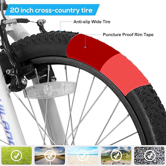 HILAND 20 Inch Kids' Bicycles Mountain Bike for Boys, Girls 5+ Years Old, Single Speed Kids Bicycles with Dual Handbrakes, Child Bike