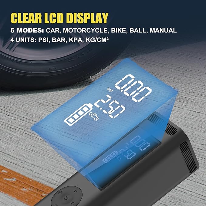 Tire Inflator Portable Air Compressor, 150PSI Faster Cordless Air Pump with Auto Shut-Off Function for Car, Motorcycle, Bicycle, Balls with Digital Pressure Gauge, 6000mAh Battery, LED Light