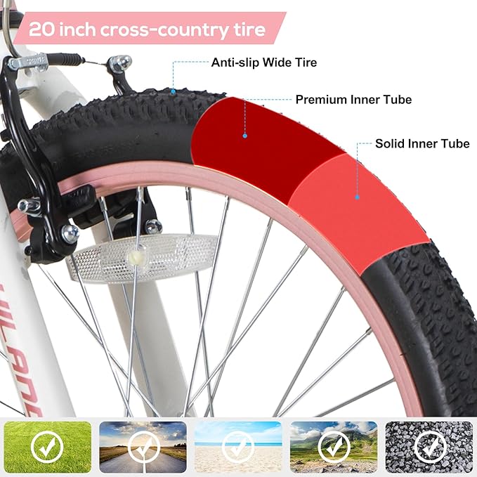 HILAND 20 Inch Kids' Bicycles Mountain Bike for Boys, Girls 5+ Years Old, Single Speed Kids Bicycles with Dual Handbrakes, Child Bike