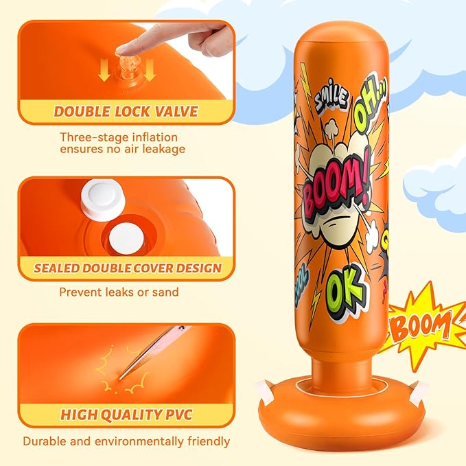 Inflatable Punching Bag for Kids 3-12, Boxing Equipment for Kids and Adults, Christmas, Birthday Gifts, Punching Bag Practice Karate, Taekwondo