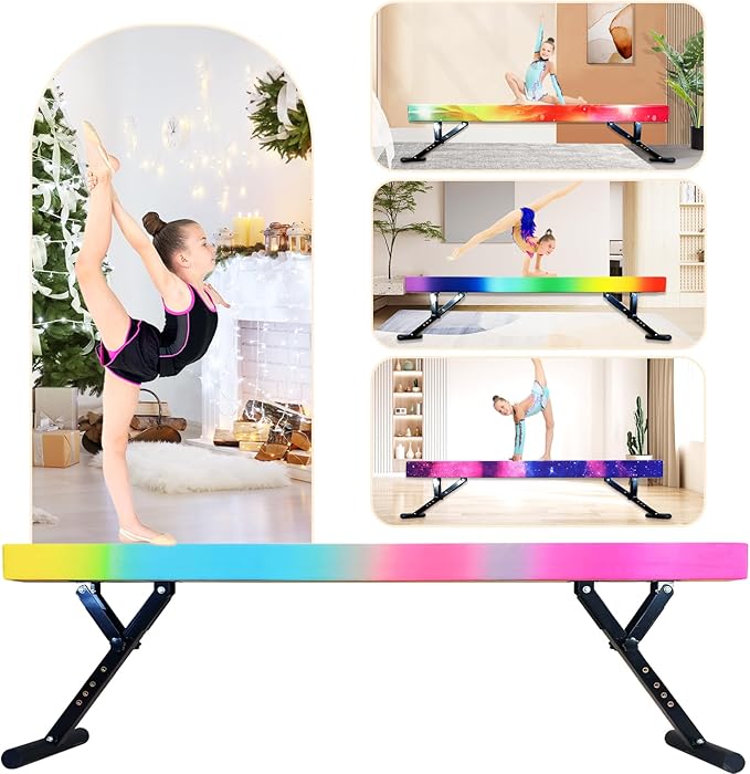 Adjustable Balance Beam Gymnastics Beam 8 FT Adjustable Height Beams for Kids, High and Low Floor Beams,Gymnastics Equipment for Kids Adults Training at Home and Gym Center