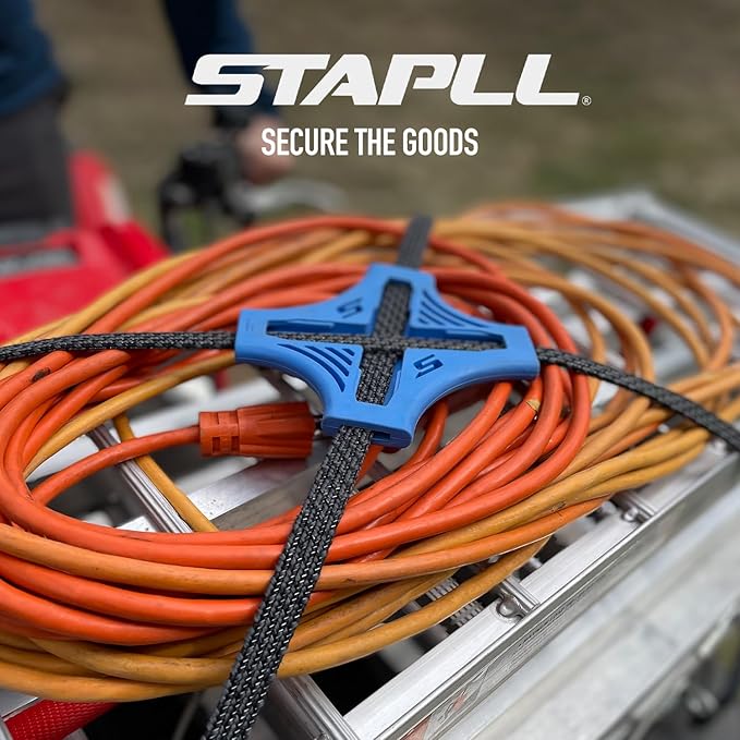 Tack Strap – 4-Way Flat Bungee Cord with Rubber Pad Grip, Non-Slip Tie Down Straps for Motorcycle, ATV, Kayak, Cycling, Camping, Truck Storage, Adjustable Bungee Cords - 2 Pack (Orange)