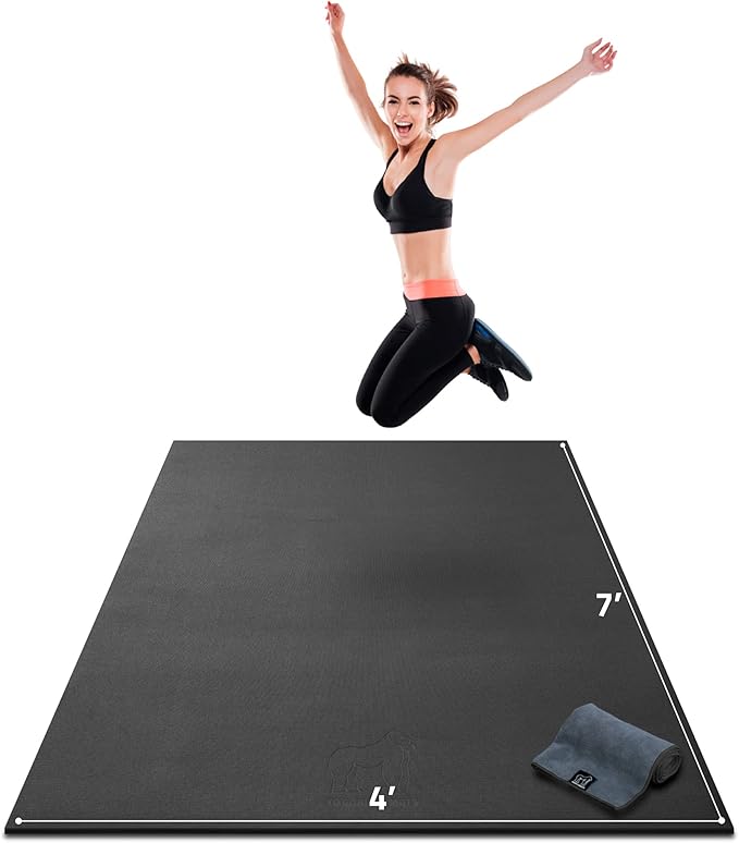 Gorilla Mats Premium Large Exercise Mat – 6x4', 7x4', x7x5', 8x4', 10x4' (1/4" Thick) Ultra Durable, Non-Slip, Workout Mat for Instant Home Gym Flooring – Great on Any Floor – Use With or Without Shoes
