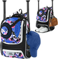 MoKo Baseball Bag, Softball Bag with External Helmet Holder & Fence Hook for T-Ball Bat Softball Equipment, Lightweight & Breathable Baseball Backpack with Shoe Compartment for Youth & Adult, Black