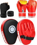 3-in-1 Boxing Gloves and Punching Mitts Set for Kids Youth, Kids Boxing Gloves Curved Punching Pads with Hand Wraps, Focus Mitts Boxing Equipment Set for Boxing Training MMA Karate Muay Thai Taekwondo