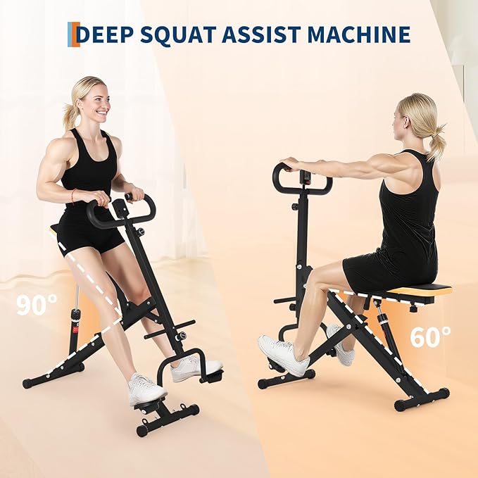 Squat Machine for Home, Squat Assist Trainer with Adjustable 12-Level Resistance, Foldable and Easy Setup Squat Ride Rowing Machine for Women, Full Body Workout Gym for Glutes Legs Workout, 350 LBS Ca