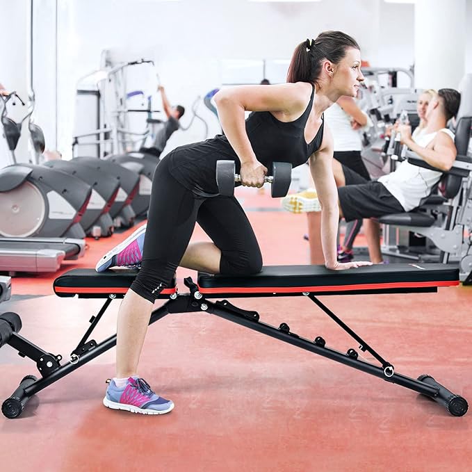 Goplus Adjustable Utility Weight Bench, Multifunctional Dumbbell Bench w/High Elastic Ropes for Strength Training, Max Weight 330lbs, Foldable Flat/Incline/Decline Bench Press for Home Gym Weightlifting
