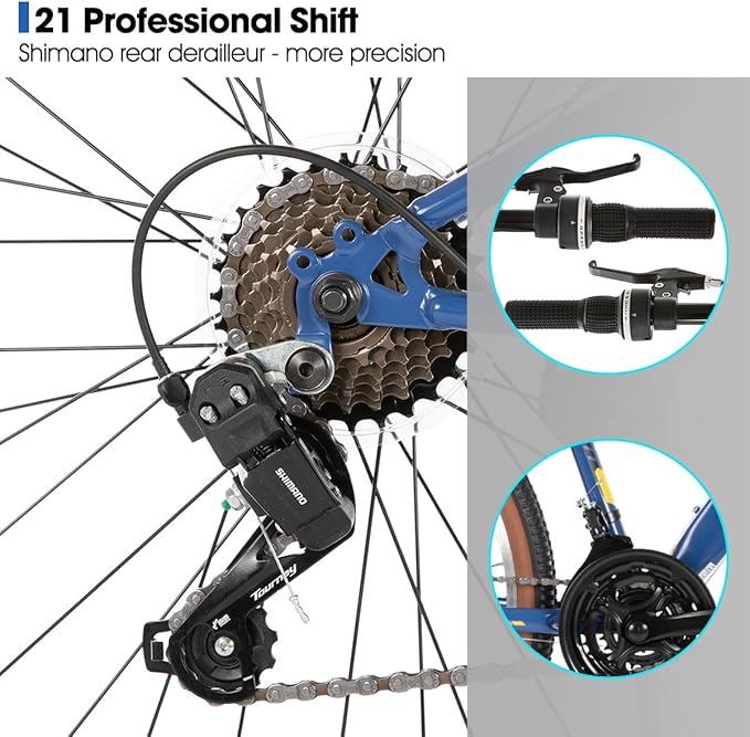 HILAND 26 Inch Mountain Bike for Mens and Womens, 21 Speeds Mountain Bicycle, High-Tensile Steel Frame, V Brake, Hardtail MTB for Adults