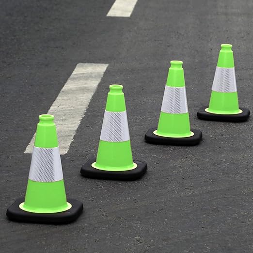 4 Pack 12" Green Traffic Safety Cones – Stable PVC Road Cones with Weighted Black Base for Parking, Construction, and Public Safety Use(12 inch -4 Pack)