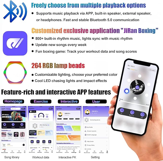 Music Boxing Machine L1, Smart Punching Machine with Beat-Synced & Custom Lights | APP Control | Supports Phone, Speaker & Headphone Playback | Wall-Mounted Trainer for Home Gym Workout