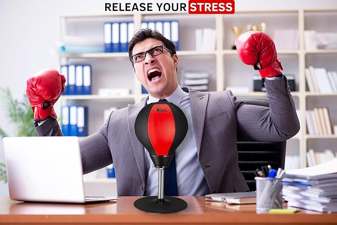 Tech Tools Stress Buster Desktop Punching Bag - Suctions to Your Desk, White Elephant Gifts for Coworker Men and Women, Heavy Duty Stress Relief Ball, Gag Gifts Funny Desk Accessories
