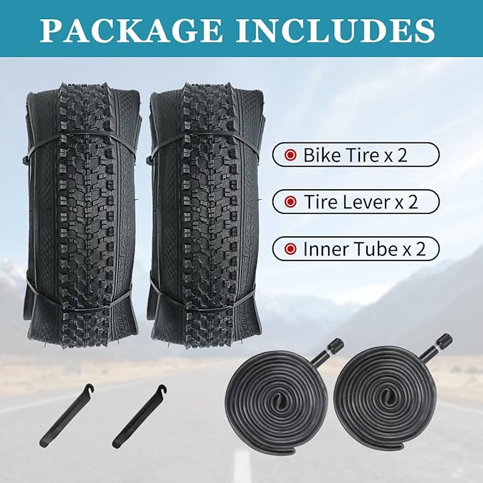 Mountain Bike tire, 24x1.95/26x1.95 Folding Replacement Bicycle Tires with Tire Levers and Tire Tubes, 24''/26'' Mountain Bicycle Tire for MTB Off-Road Bicycle Cycling