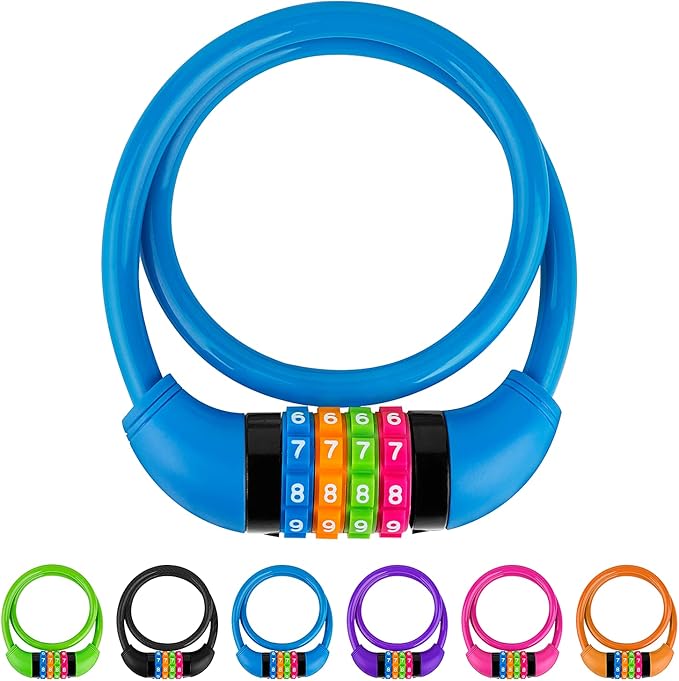 Bike Lock Cable, Bicycle Cable Lock with 4 Digit Combination, Resettable Combination Kids Bike Cable Lock, 2 Feet x ∅1/2 Inch (Orange)