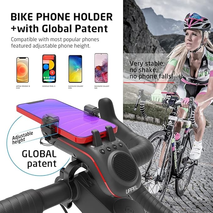 Multifunctional Bike Speaker & Phone Holder - Bicycle Headlight, Horn, Microphone & Power Bank (5000mAh), Ideal for Mountain & Road Cycling
