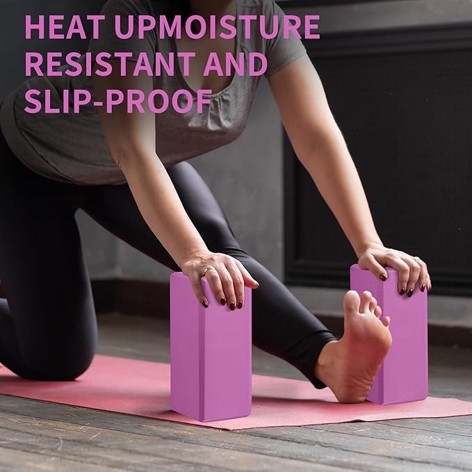 Yoga Block 2 Pack 9"x6"x3", Sturdy Yoga Foam Blocks, High Density & Non Slip Surface for Pilates & Stretching, Fitness Accessories for Stability & Balance
