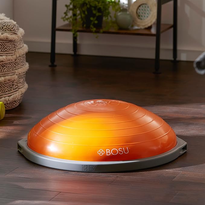 Bosu Balance Ball Exercise Trainer, Home Gym Equipment w/ Guided Workouts & Pump, 26", Blue - Inflatable Fitness Platform for Strength Training, Standing, Balancing, and Core Workout