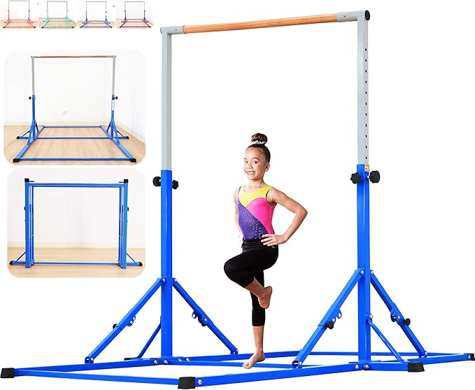 MARFULA Gymnastic Bar for Kid and Teenage Ages 3-25, 5 FT / 8 FT Base Length, 4 FT Width 5 FT Height, Gymnastic Kip Bar Horizontal Bar for Gymnast, Gymnastic Training Equipment for Home and Club Use