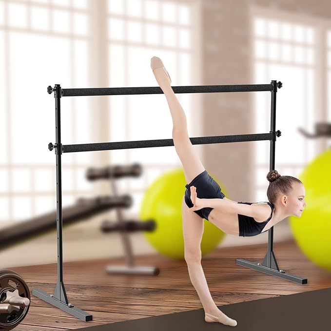 4FT/5FT/6FT Height Adjustable Freestanding Ballet Barre with Fabric Sleeve Portable Double Ballet Bar 350 lbs Capacity Heavy Duty Dance Barre for Home Workout, Stretch