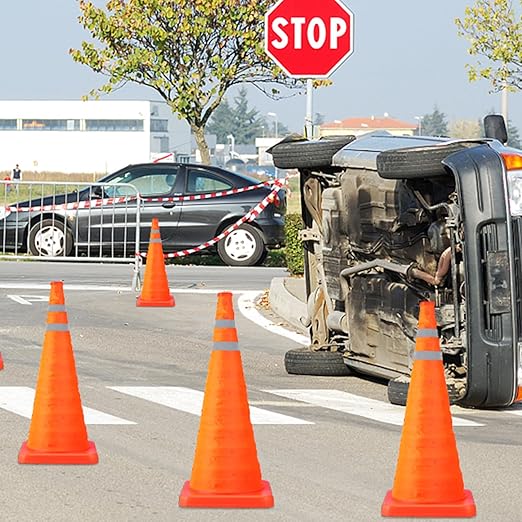 [4 Pack]28 Inch Collapsible Traffic Safety Cones - Parking Cones with Reflective Collars, Orange Safety Cones for Parking lot, Driveway, Driving Training etc