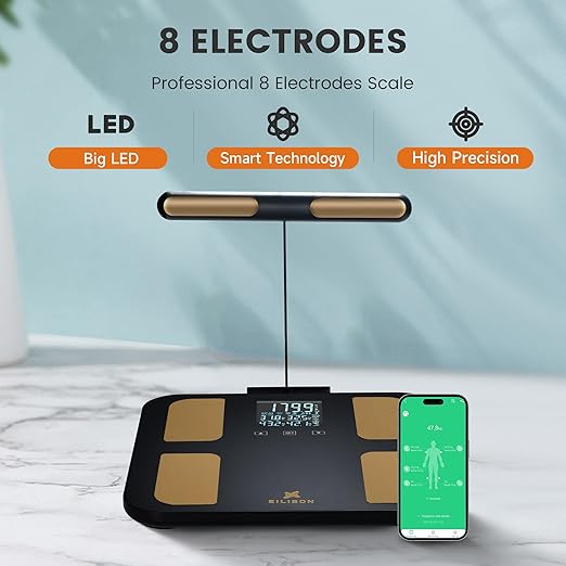 EILISON Smart Scale for Body Weight: 8-Electrode Precision Digital Bathroom Scale for Fat BMI 32 Muscle Body Composition Analyzer, Highly Accurate Weighing Machine, 400lbs (8 Electrode Black)