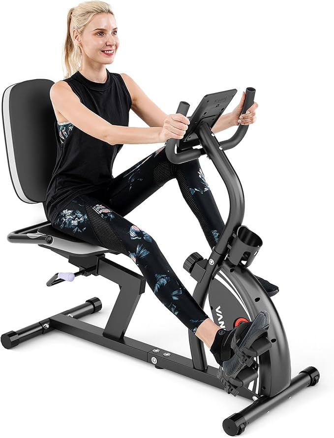 VANSWE Recumbent Exercise Bike, Recumbent Stationary Bikes for Home 400 LBS Weight Capacity, Exercise Bike for Home Seniors with Smart App and Bluetooth Connectivity, LED Display, Pulse Handle