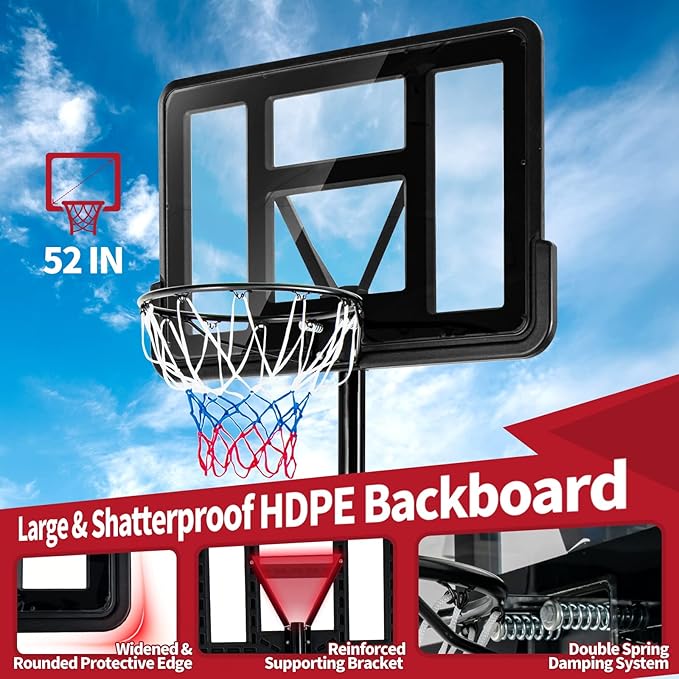 Giantex Portable Basketball Hoop Outdoor - 4.25-10ft Height Adjustable Basketball Goal System w/ 43.5" Backboard, Sandbag, Fillable Base, Basketball Hoop Indoor for Adults, Backyard, Driveway