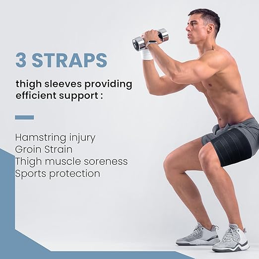 Hamstring Compression Sleeve with 3 Adjustable Straps,Thigh Compression Sleeve for Men Women,Thigh Wrap Compression for Pulled Hamstring,Groin ,Quad,Hamstring Brace for Hamstring Injury, Leg Brace for Upper Thigh support (Black, X-Large)