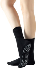 Yoga Pilates Socks with Grips for Women Non Slip Solid Colored Fleece Cushioned Mid Calf Crew Socks for Barre Ballet Dance