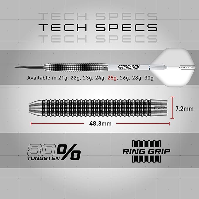 RED DRAGON Pegasus Professional Tungsten Steeltip Darts Set Available in 21, 23, 24, 25, 26, 28, 30 Gram with Flights, Stems (Shafts) and Wallet