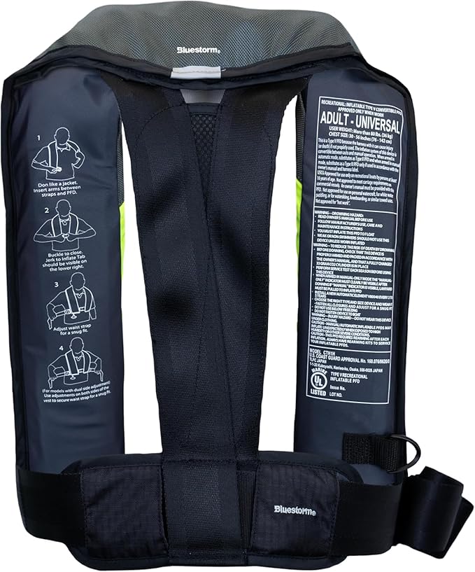 BLUESTORM Stratus 35 Inflatable Life Jacket PFD for Adults | US Coast Guard (USCG) Approved Automatic Self Inflating Life Vest Preserver with Manual Ripcord